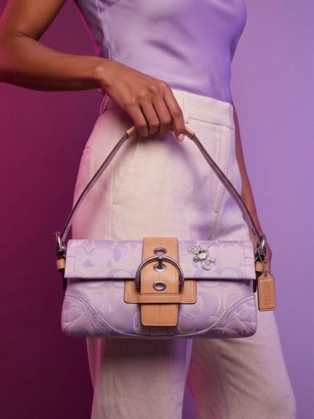 COACH Purple Soho Signature LADYBUG Shoulder Bag/Leather Buckle Style 1555 Y2K - Picture 3 of 16